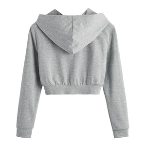 Ropa de Boutique al por Mayor con Logotipo Personalizado para Mujer, Sudadera Corta de Manga Larga de Color Sólido, Sudadera con Capucha de Algodón para Mujer, Ropa Urbana - Product Image 6