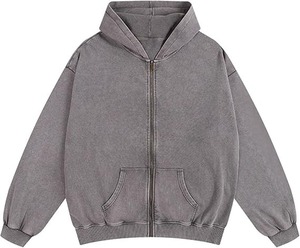 Sweat à capuche à fermeture éclair respirant pour homme, surdimensionné et solide, 100% coton, pour streetwear, automne - Product Image 1