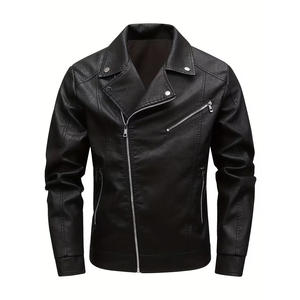 Veste en cuir PU noir coupe slim coupe-vent de haute qualité classique pour motard, design et couleur personnalisés - Product Image 1