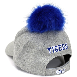 TSU University Embroidered 5-Panel Hat <b>Grey</b> Velour <b>Baseball</b> <b>Cap</b> Blue Pom-Pom Fashionable Ethnic Style Luxury Curved Brim Common - Product Image 4