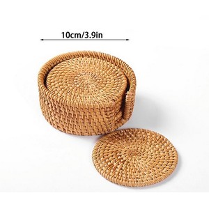 2024 Creative Wicker Tea Coaster 6 pièces Set accessoires de cuisine Sous-verres en osier Jute avec support design unique fait à la main - Product Image 5