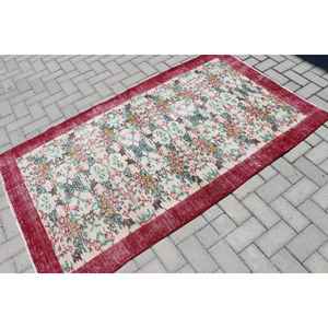 Alfombra Vintage de 3.5x6.3 pies, Alfombra Oriental Turca de Lana Roja y Azul - Product Image 2