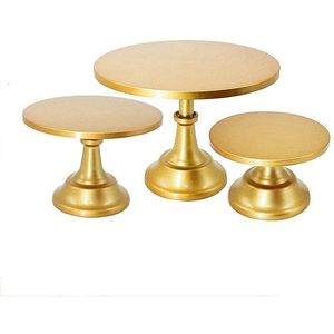 Ensemble de 3 supports à gâteau en laiton de bonne qualité pour la décoration de mariage, d'anniversaire, de fête, finition dorée, support à gâteau avec base - Product Image 1