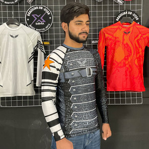 Couleur personnalisée Jiu Jitsu manches longues Rash Guard 100% coton Durable respirant séchage rapide Protection UV hommes surf - Product Image 4