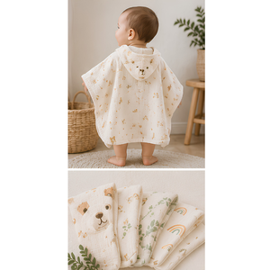 Ponchos de Toalla con Capucha para Niños, 100% Algodón Muselina, Estampado Suave, Orejas de Oso, Broches Laterales, para Playa o Baño, Directo del Fabricante en Turquía - Product Image 6