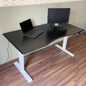 FlexiDesk FLD012 Lift-Up Table with Rubber Wood Top and 3-Joint <b>Electric</b> Adjustable Office <b>Desk</b> Legs - Product Image 4