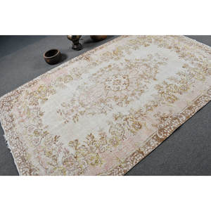 Tapis turc vintage classique Style Tabriz 5.5x8,9 pieds fait à la main en laine marron beige Patchwork motif Latex pour salon chambre - Product Image 2