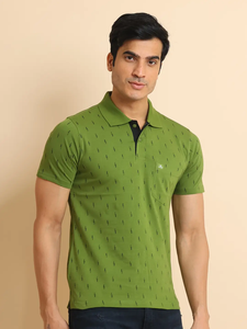 T-shirt élégant en coton 100% à manches courtes pour hommes, col polo, design imprimé, poche poitrine tendance, tenue décontractée pour toutes les occasions - Product Image 5