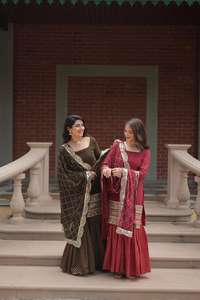 Heavy Designer Latest Wedding Wear Faux Georgette Heavy Sequence & Thread Bordado Work Top & Sharara con Fancy Lace Dupatta - Product Image 2