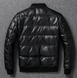Doudoune de haute qualité pour hommes en cuir véritable avec accents de fourrure - Product Image 2