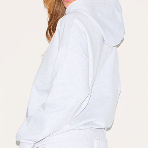 Sudadera con capucha bordada de longitud completa Premium Ash Grey Drop Shoulder para mujer Sudaderas con capucha antiarrugas y transpirables Sudadera con cremallera para mujer - Product Image 1