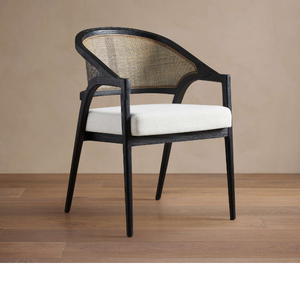 Solid Wood Rattan Dining Chair, Modern Upholstered Seat <b>Armchair</b> for Living Room, Dining Room, Cafe Furniture - Product Image 3