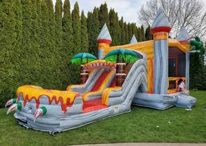 Toboggan aquatique gonflable en PVC avec piscine à jets d'eau, bleu et jaune, équipement de parc aquatique pour fêtes de plage en plein air - Product Image 5