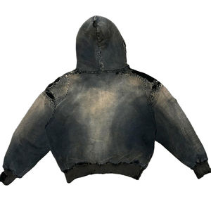 Sudaderas con Capucha Personalizadas para Hombre, de Invierno, de Algodón Grueso, Estilo Vintage, Lavado Ácido, con Parches, Color Sólido - Product Image 5