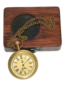 Nautische Vintage Telegraph Messing Taschenuhr mit Holzkiste Messing Gold Zifferblatt Kette Schiff Boot Kleine Taschenuhr aus Indien