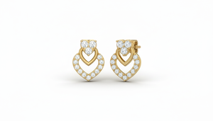 Boucles d'oreilles clous romantiques en or 14 carats et diamants naturels, double cœur, pour femmes - Product Image 4