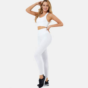 Vêtements de sport de yoga pour femmes grande taille personnalisés soutien-gorge de sport solide haut leggings 2 pièces ensembles de vêtements de sport de fitness imprimer taille leggings - Product Image 2