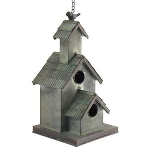 Casa para pájaros de metal duradero para decoración de jardín exterior que ofrece una fuerte protección contra la intemperie con un acabado rústico hecho a mano. - Product Image 5