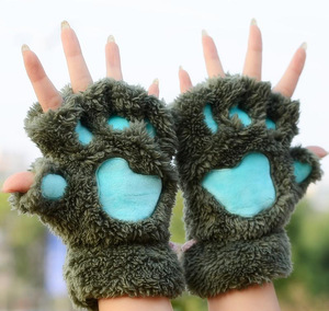 Cute Cat Claw Paw Plush Eco-Friendly Goose Feather Half <b>Finger</b> <b>Gloves</b> Women Girls Winter Warm Fleece Fingerless Daily Use - Product Image 3