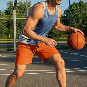 Pantalones Cortos Casuales de Malla para Hombre, Cintura Elástica, Color Sólido, Tejido Transpirable y Ecológico, para Actividades al Aire Libre de Verano - Product Image 4