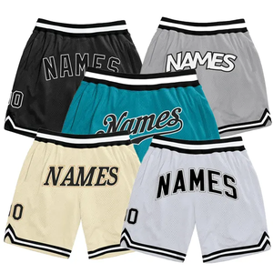 Pantalones cortos de baloncesto personalizados con letras en negrita en la espalda, negro, blanco, gris, crema, colores verde azulado, tela de malla transpirable, ropa deportiva - Product Image 1