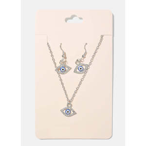 A3shop Set di Gioielli Bohémien con Occhio Turco, Collana e Orecchini Placcati Oro in Rame con Perle e Diamanti per Matrimoni o Regali - Product Image 3