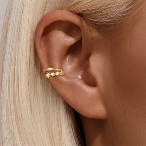 Oro singolo S925 <span class=keywords><strong>argento</strong></span> a otto stelle a quattro petali fiore 5A zircone <span class=keywords><strong>orecchini</strong></span> stile minimalista elegante Design Non forato orecchino - Product Image 4