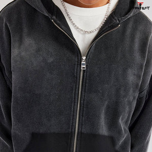 Conjunto de chándal de invierno de tela personalizado de color sólido para hombre chándal lavado ácido Sudadera con capucha chándal - Product Image 4