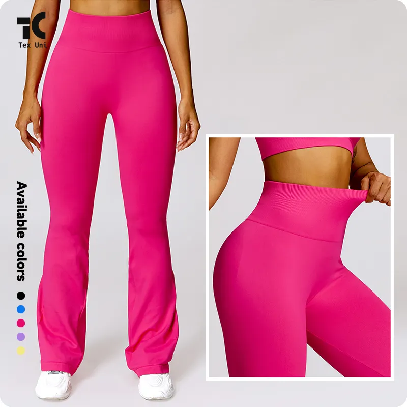 Wide-Leg Tight-Fitting Seamless Butt-Lifting Yoga Flare Pants Tummy Control High-Waisted Slightly Solid Boot Cut Plus Size Pants