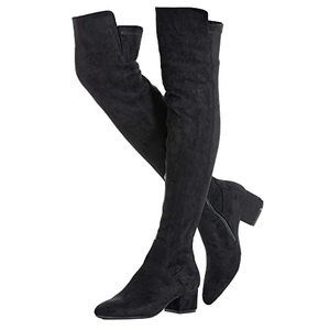 Bottes sexy d'hiver respirantes à bout pointu, à talon bloc, à plateforme épaisse, montantes jusqu'au-dessus du genou - Product Image 1