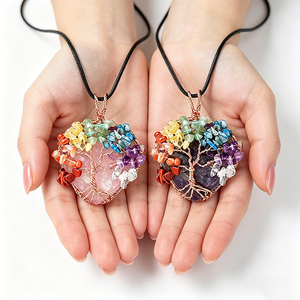 Collier pendentif en pierres naturelles <span class=keywords><strong>CSJA</strong></span> pour femme G755, nouveau, enroulé de fil, arbre de vie, améthyste, quartz rose, guérison Reiki, cadeau cœur d'amour - Product Image 4