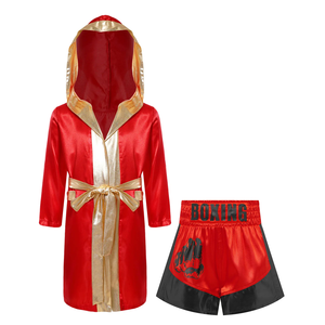 Tenues d'entraînement de boxe pour enfants garçons, robe à ceinture avec garniture à paillettes, short en satin et gants, ensemble de sport pour Halloween, cosplay, fête - Product Image 1