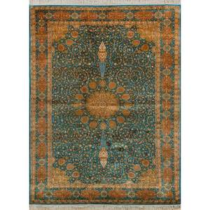 Alfombras de Seda Gulmarg Grandes, Anudadas a Mano, de 9x12, con Patrón de Medallón Verde, para Uso Doméstico, Decoración de Sala de Estar y Pasillo - Product Image 1