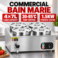 Chauffe-soupe électrique professionnel à quatre bains-marie, 4x7L 1500W, en acier inoxydable, pour comptoir, avec robinet, pour buffet