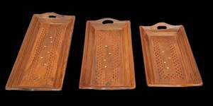 Bandeja de madera rústica | Bandeja de servicio hecha a mano Acabado de madera natural Perfecto para cocina Comedor o decoración del hogar Falak World Export - Product Image 6