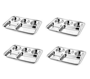 Plateau repas en acier inoxydable à 5 compartiments avec bords arrondis à prix abordable, plateau rectangulaire en acier pour le déjeuner et le dîner - Product Image 1