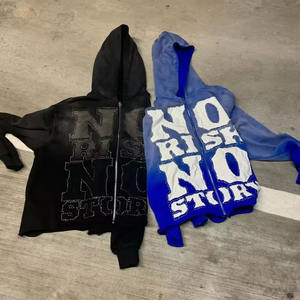 Sudadera con capucha con strass serigrafiada de alta calidad con logotipo personalizado, sudaderas con capucha recortadas lavadas con ácido 400GSM de peso pesado para hombres - Product Image 5