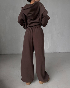 Conjunto de Dos Piezas de Sudadera con Capucha y Pantalones Cortos de Algodón con Lavado Ácido, Diseño Liso para Invierno, Transpirable, para Mujer, Ropa Deportiva para Gimnasio - Product Image 2