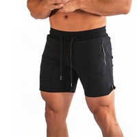 Herenshorts van stevige casual gymstof met geprint logo, sneldrogend, ademend polyester/katoen, geschikt voor hardlopen & fitness