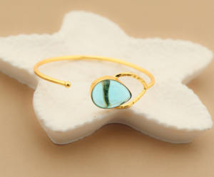 Brazalete chapado en oro hecho a mano con piedras preciosas azules brazalete abierto Ajustable para mujer joyería de moda - Product Image 1