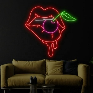 Conception de logo d'entreprise de magasin à <span class=keywords><strong>LED</strong></span> personnalisée cerise sur les lèvres conception de lumière de néon pour la décoration murale - Product Image 1