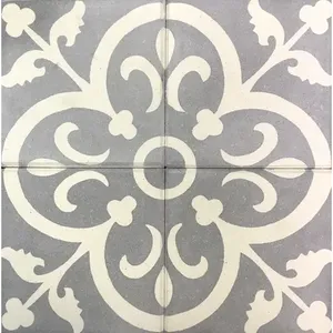 Flora Encaustic Bleu Blanc 8x8 Finition biseautée Ciment Carrelage de sol 5mm d'épaisseur pour Murs extérieurs de salon Européen - Product Image 1