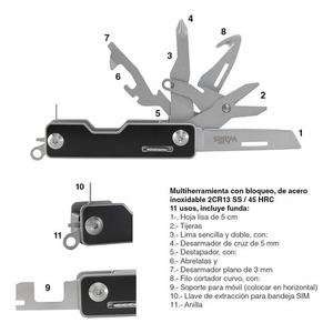 Herramienta Multifuncional Wallis K900392 con 11 Funciones y Mango de Metal Negro - Product Image 3