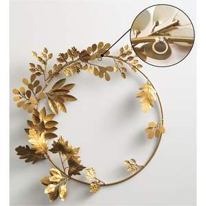 Guirnalda de Pared de Metal Dorado de Lujo, Decoración Colgante, Acabado en Latón Antiguo, Guirnalda de Laurel con Hojas de Roble y Cinta de Terciopelo, Adorno de Pared para el Hogar - Product Image 6