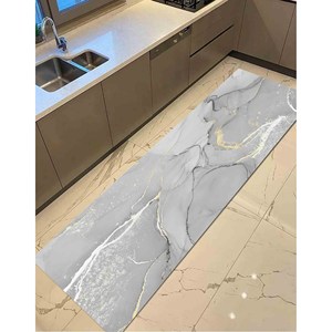 Tapis en marbre gris : Tapis antidérapant avec accents dorés, tapis doux non tissé - Product Image 4