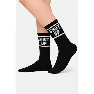Daily Use <b>Black</b> Sports <b>Socks</b> with "Shut Up" Print - Product Image 2