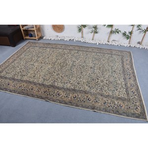 Tapis de Salon Turc Vintage Classique Beige Bleu Floral 6.5X9.8 pi Laine Grande Surface Tapis de Salon pour Adolescents Patchwork Motif Latex - Product Image 2