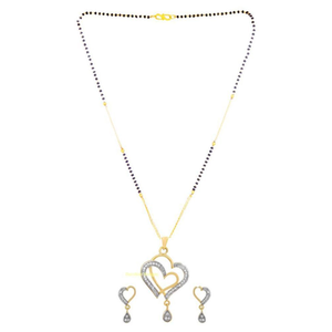 Mangalsutra double cœur prêt pour le mariage avec sertissage à griffes et incrustation en alliage de zinc - Product Image 2