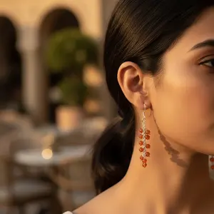 925 Silver Carnelian Bead <b>Dangle</b> <b>Earrings</b> Vintage Gold Plated Drop <b>Earrings</b> with Freshwater <b>Pearl</b> Cute Gift for Women - Product Image 1