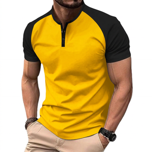Summer Men's Casual Golf for T-<b>Shirts</b> Washed Blank Stand Collar Crocheted Polyester/Cotton Breathable Custom Sports Fitness - Product Image 5